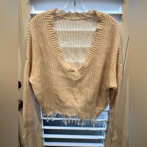 Oversized Cropped Deep V Cable Sweater